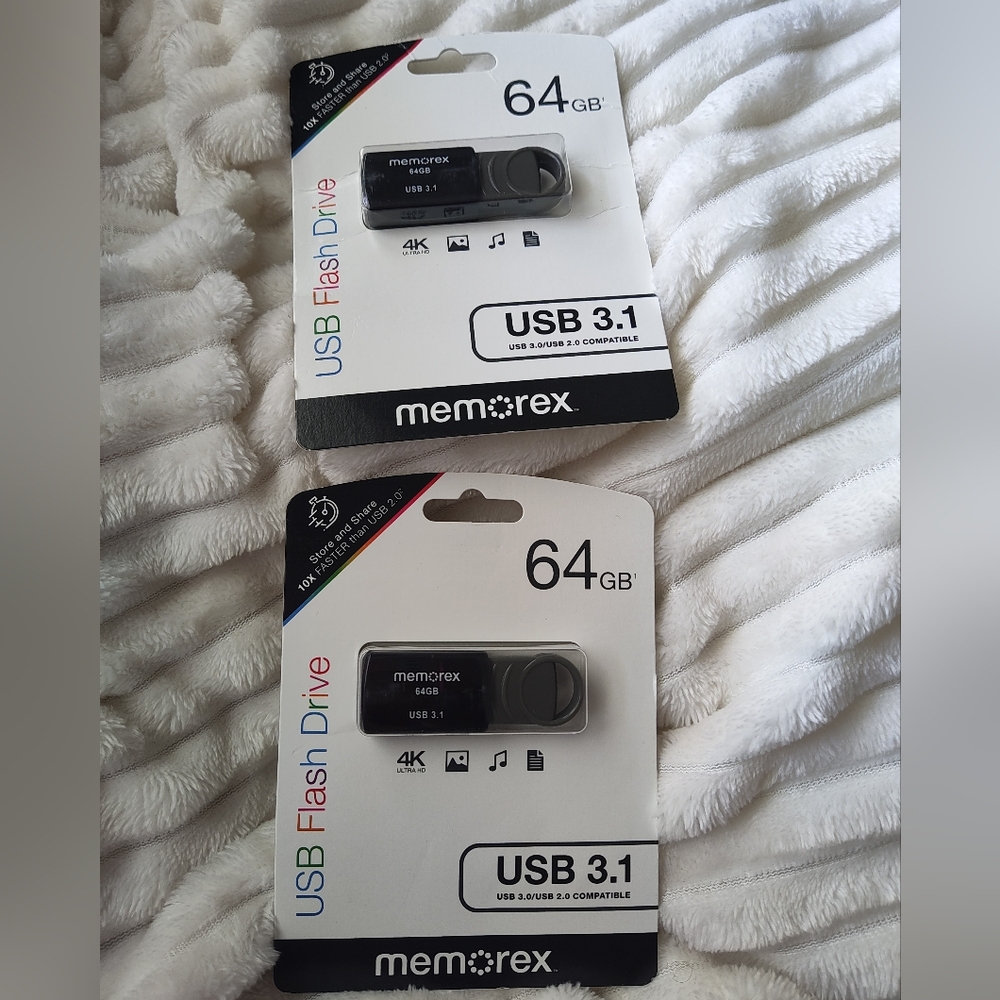 2 Memorex 64GB USB 3.1 Flash Drives | High Speed Storage | New Sealed